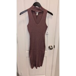 Charlotte Russe Dress Mauve L Mock‎ Neck Sleeveless Rib Knit Bodycon Midi New